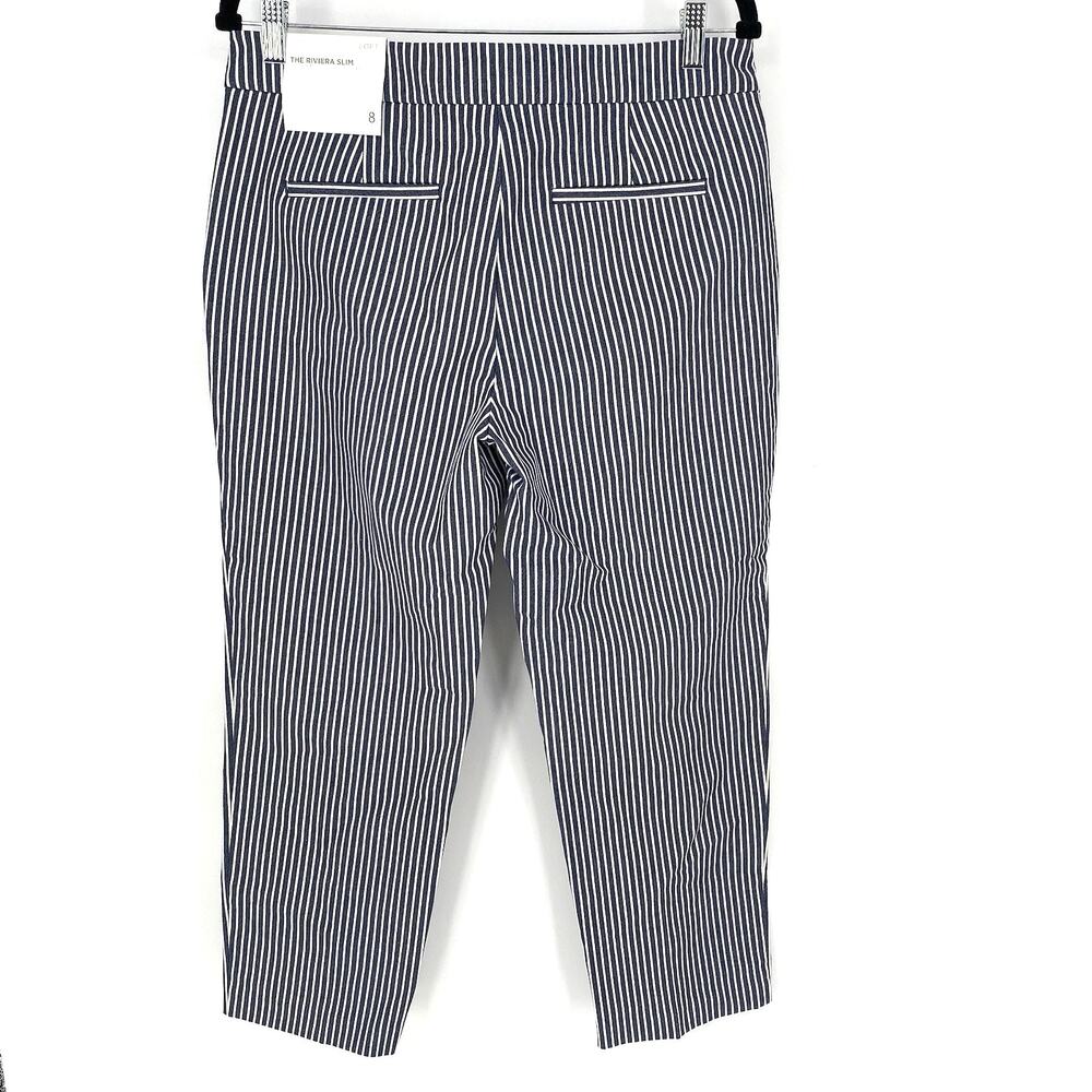 Loft The Riviera Slim Pin Striped Button Front Slacks Pants Women's Size 8 - Picture 2 of 10